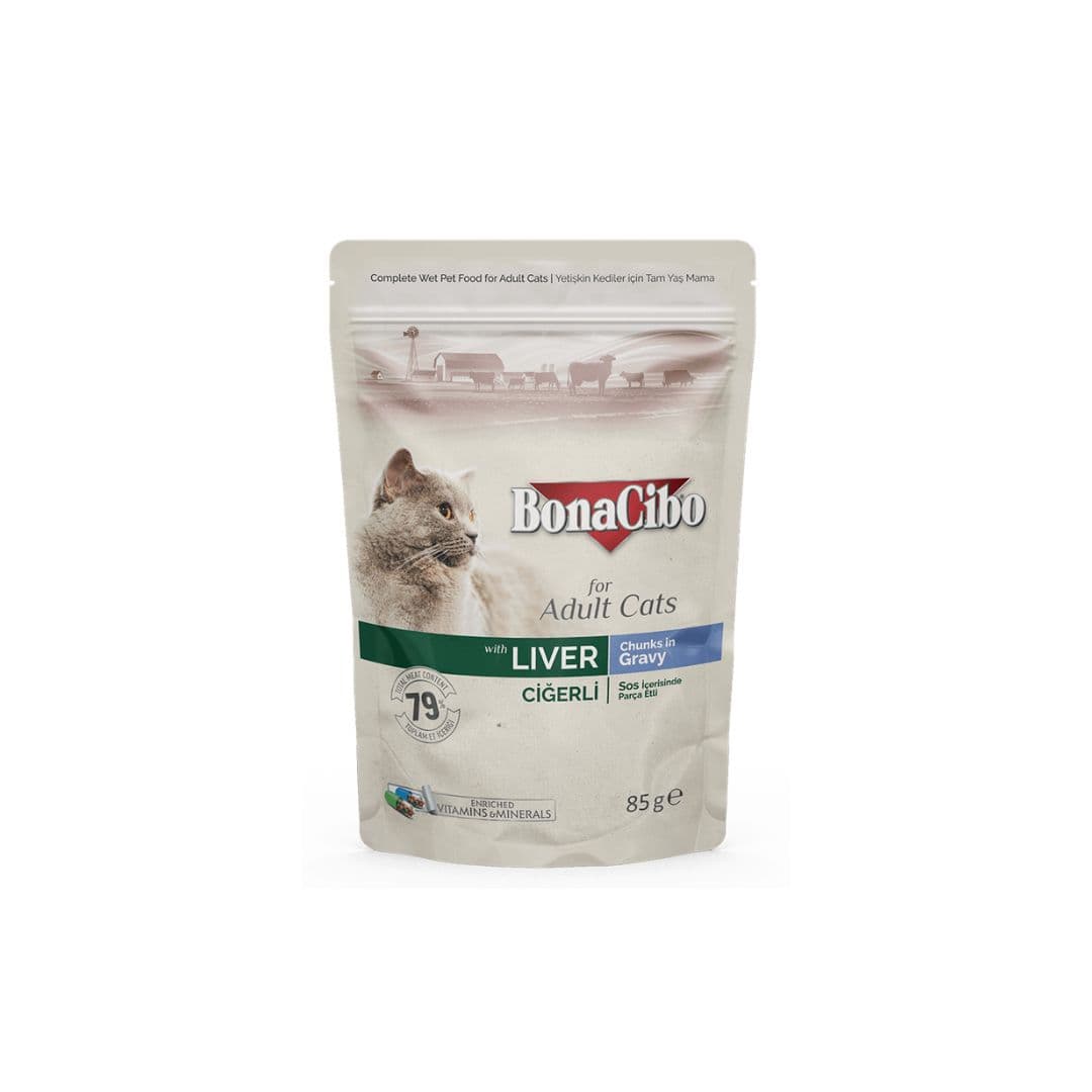 Bonacibo Adult Liver Chunks In Gravy 85g Pack