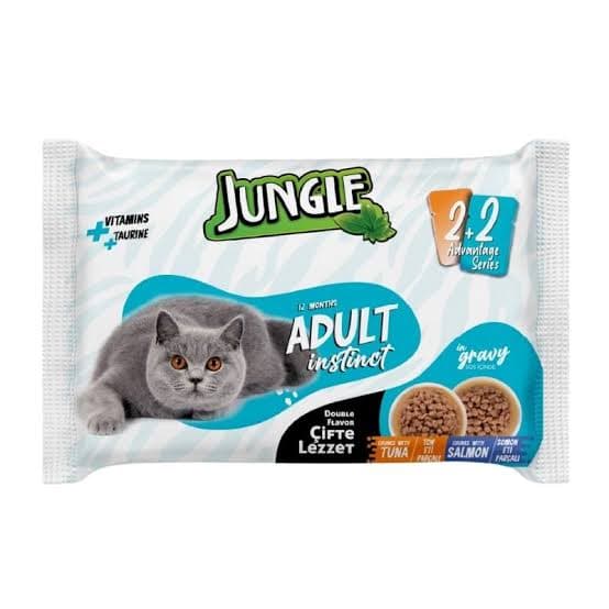 Jungle Adult Tuna & Salmon In Gravy 4×100g Pack