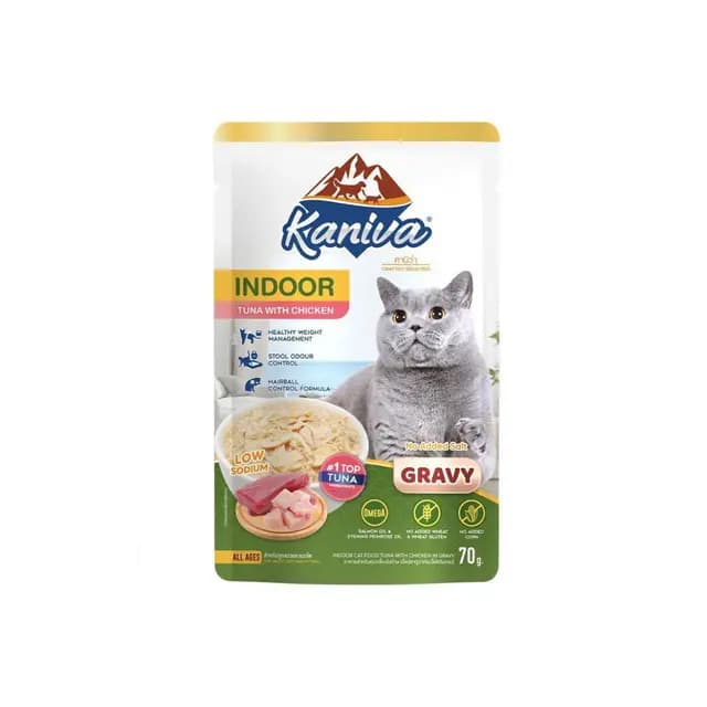 Kaniva Adult & Kitten Indoor Tuna With Chicken In Gravy 70g Pack