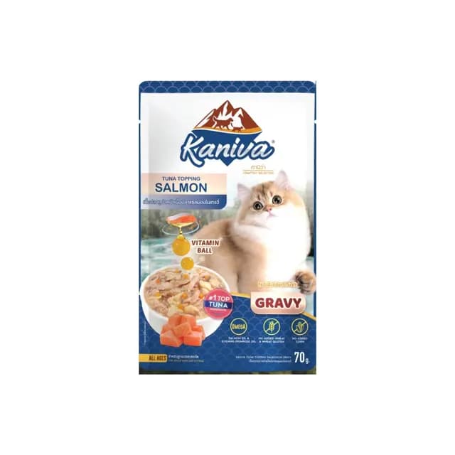 Kaniva Adult & Kitten Tuna Topping Salmon In Gravy 70g Pack