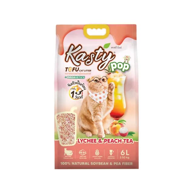 Kasty Pop Tofu Cat Litter Lychee and Peach Tea Flavor 6L