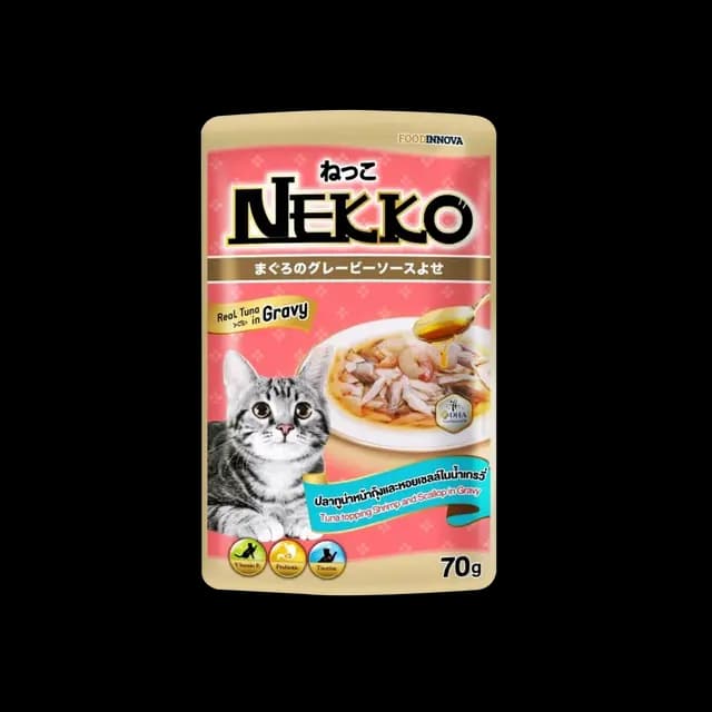 Nekko Adult Tuna Topping Shrimp & Seallop In Gravy 70g Pkt ( NP 13 )