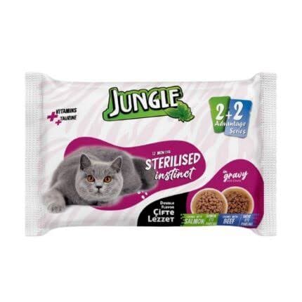 Jungle Sterilised Salmon & Beef In Gravy 4×100g Pack