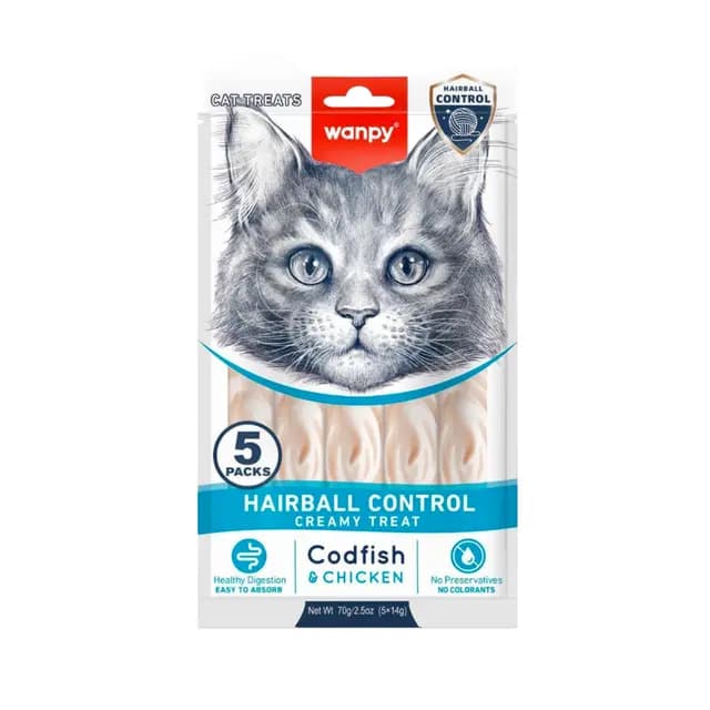 Wanpy Creamy Treats Adult Hairball Contral With Codfish & Chicken 70g Pack